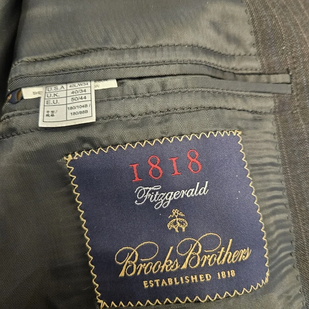 Brooks Brothers Lanificio‎ Fitzgerald Suit 40L Gray Stripe 34x31 Italian Wool